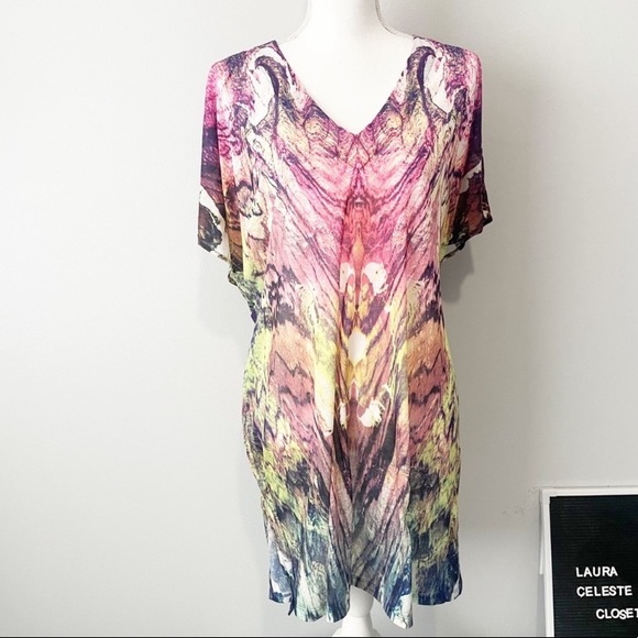 H&M tie dye pink kaftan dress medium coverup sundress belted - Picture 10 of 10